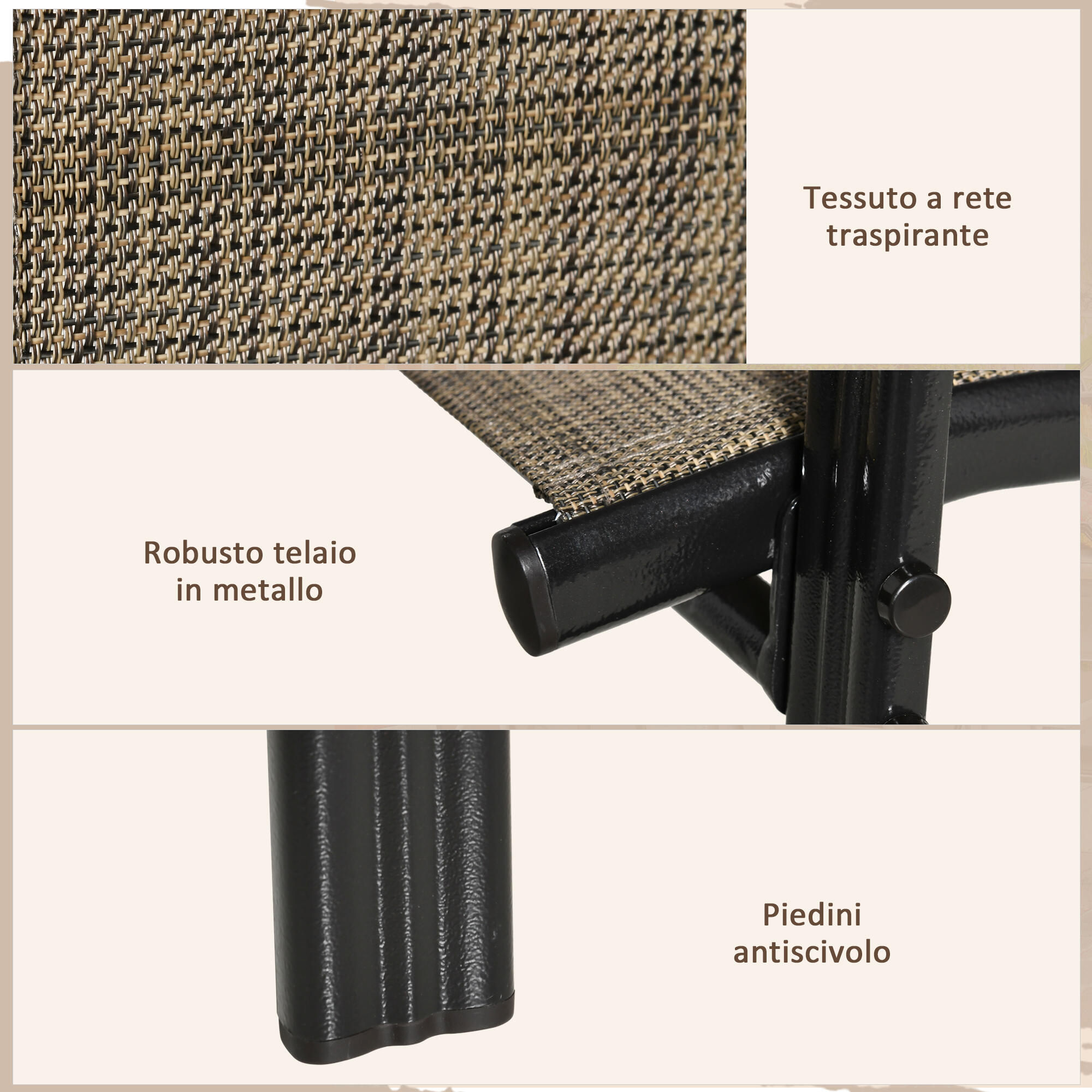 Outsunny Set 6 Pz Sedie da Esterno Impilabili con Braccioli in Metallo Marrone 6/7