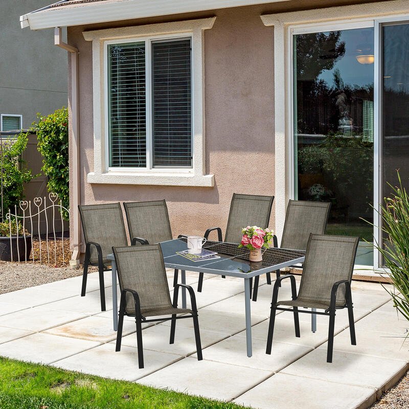 Outsunny Set de 6 Scaune Stivuibile de Exterior cu Cotiere din Metal Maro