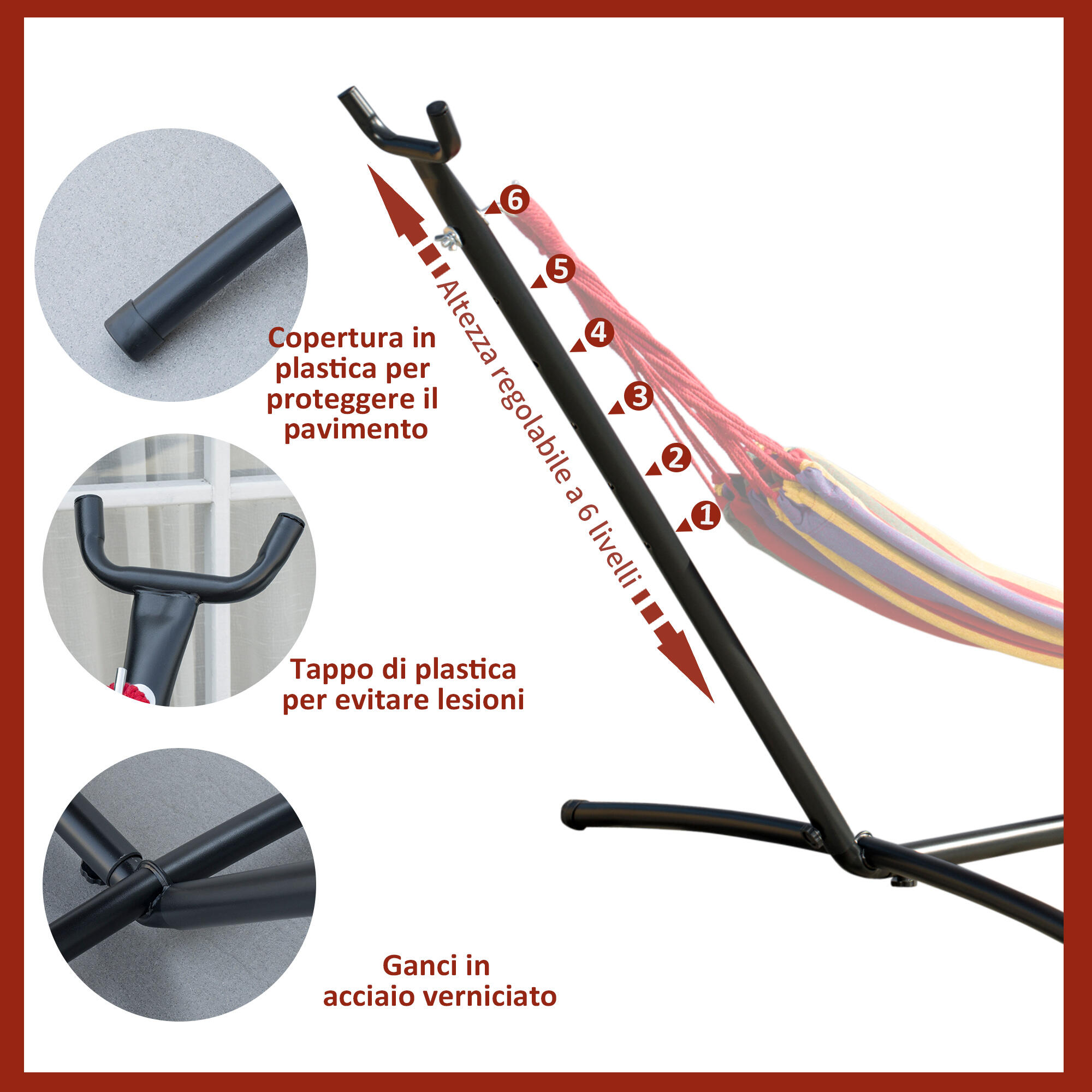 Outsunny Supporto Struttura Portante Max.120Kg per Amaca Regolabile 4/8