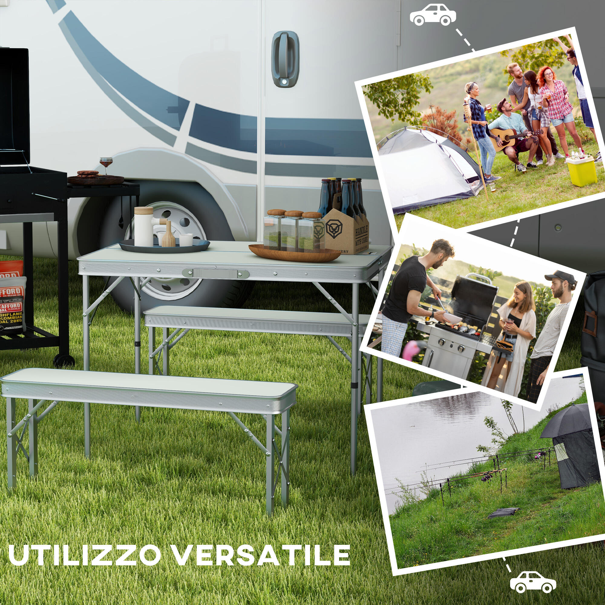 Outsunny Tavolo da Picnic Pieghevole con 2 Panche da Esterno in MDF e Alluminio 6/7