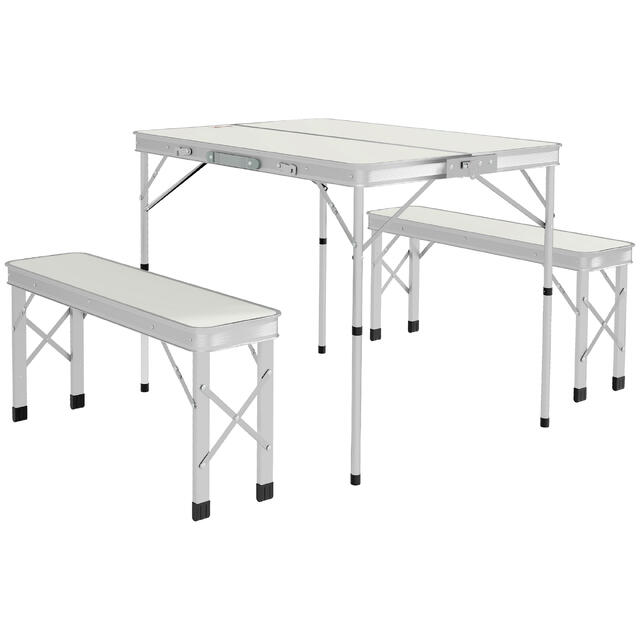 Outsunny Tavolo da Picnic Pieghevole con 2 Panche da Esterno in MDF e Alluminio