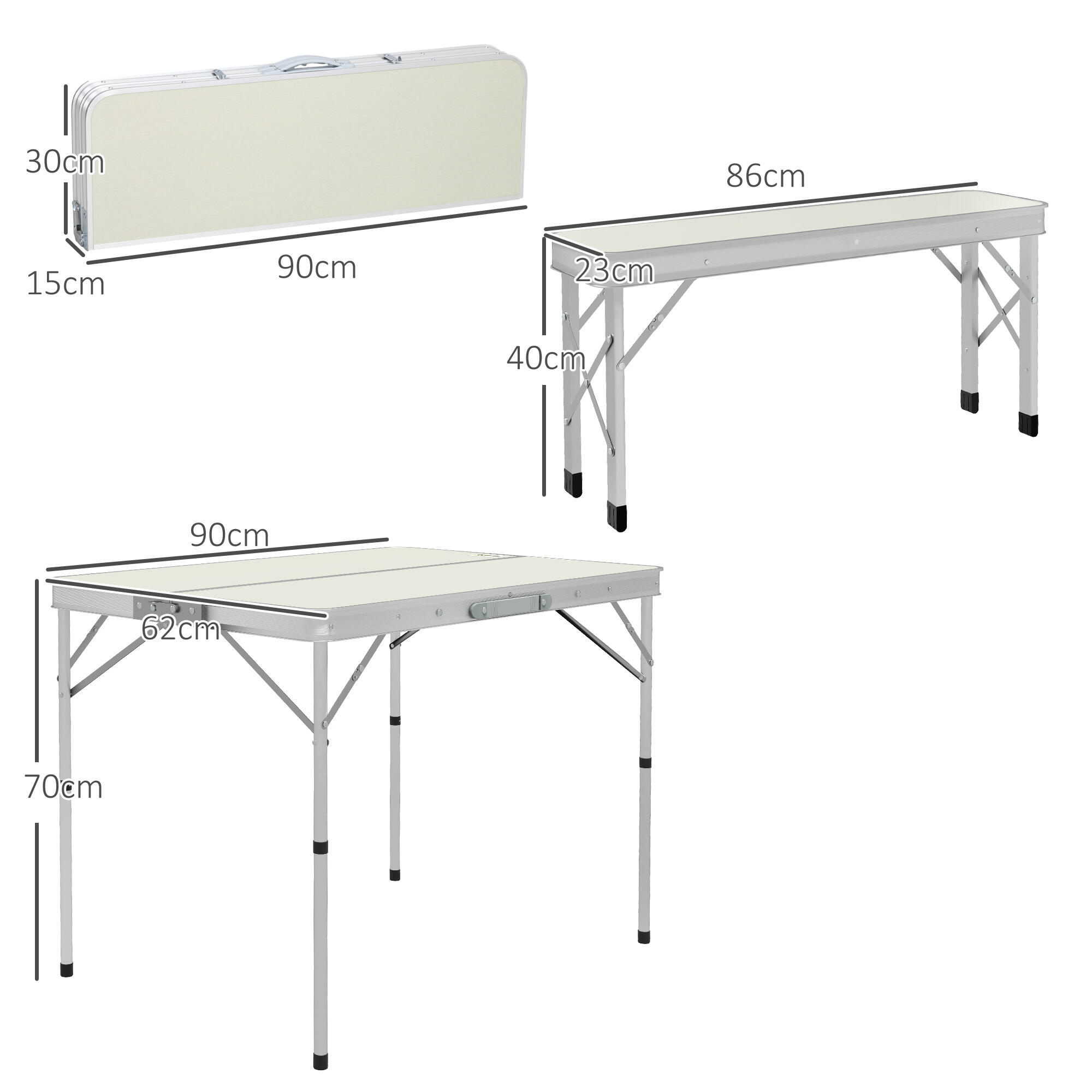 Outsunny Tavolo da Picnic Pieghevole con 2 Panche da Esterno in MDF e Alluminio 3/7