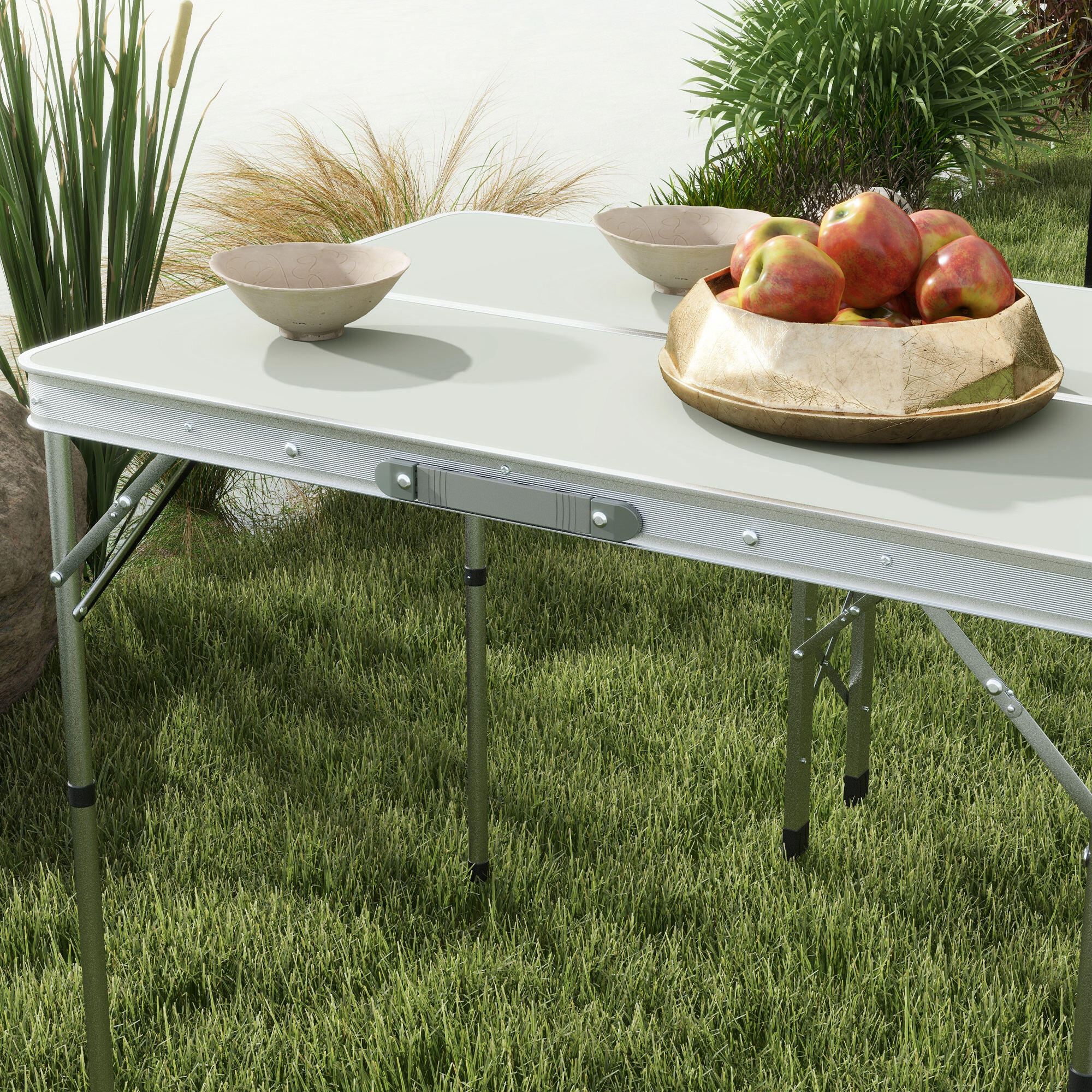 Outsunny Tavolo da Picnic Pieghevole con 2 Panche da Esterno in MDF e Alluminio 7/7