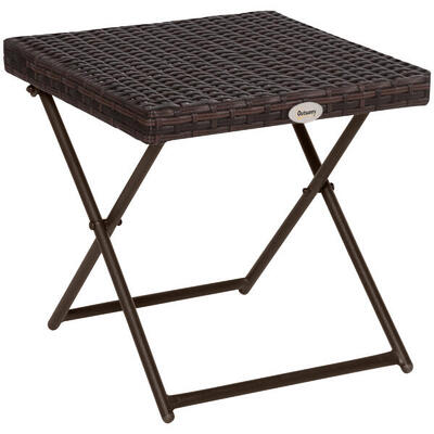 Outsunny Tavolino da Esterno Pieghevole in Rattan Sintetico e Acciaio Marrone
