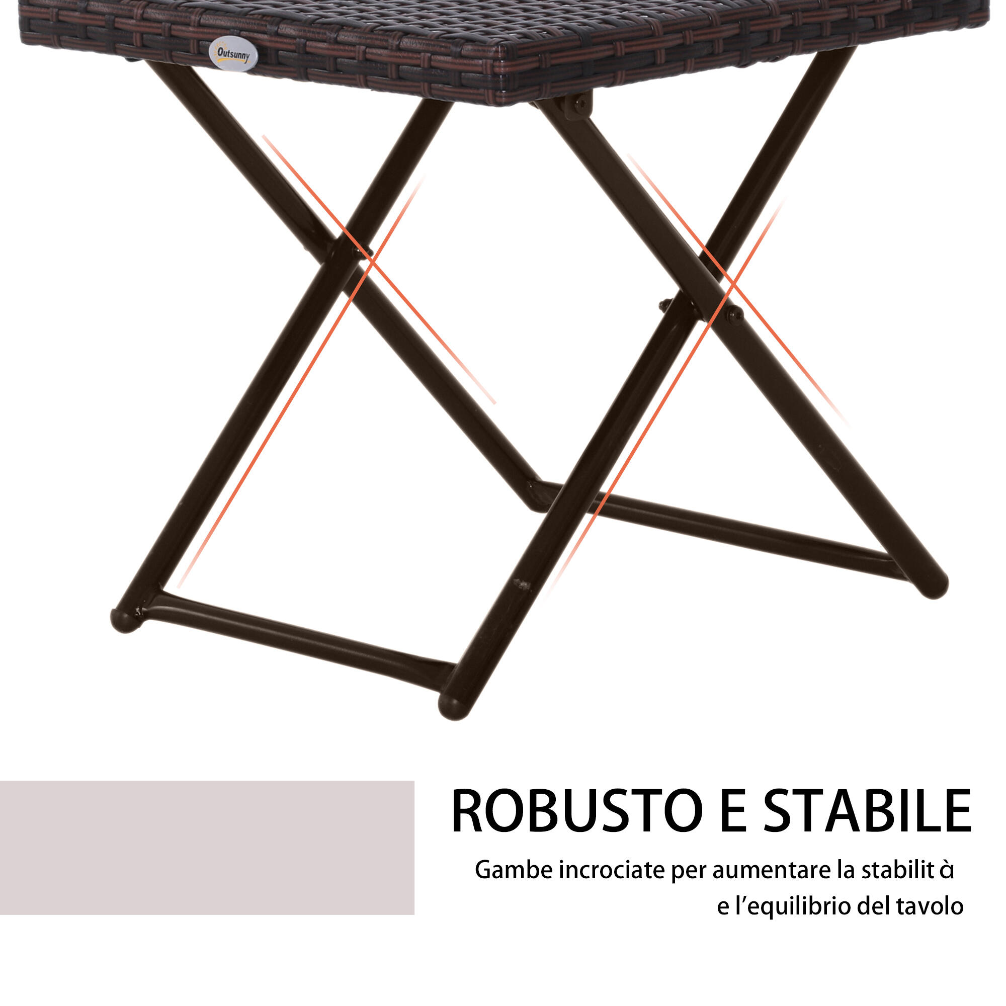 Outsunny Tavolino da Esterno Pieghevole in Rattan Sintetico e Acciaio Marrone 6/8