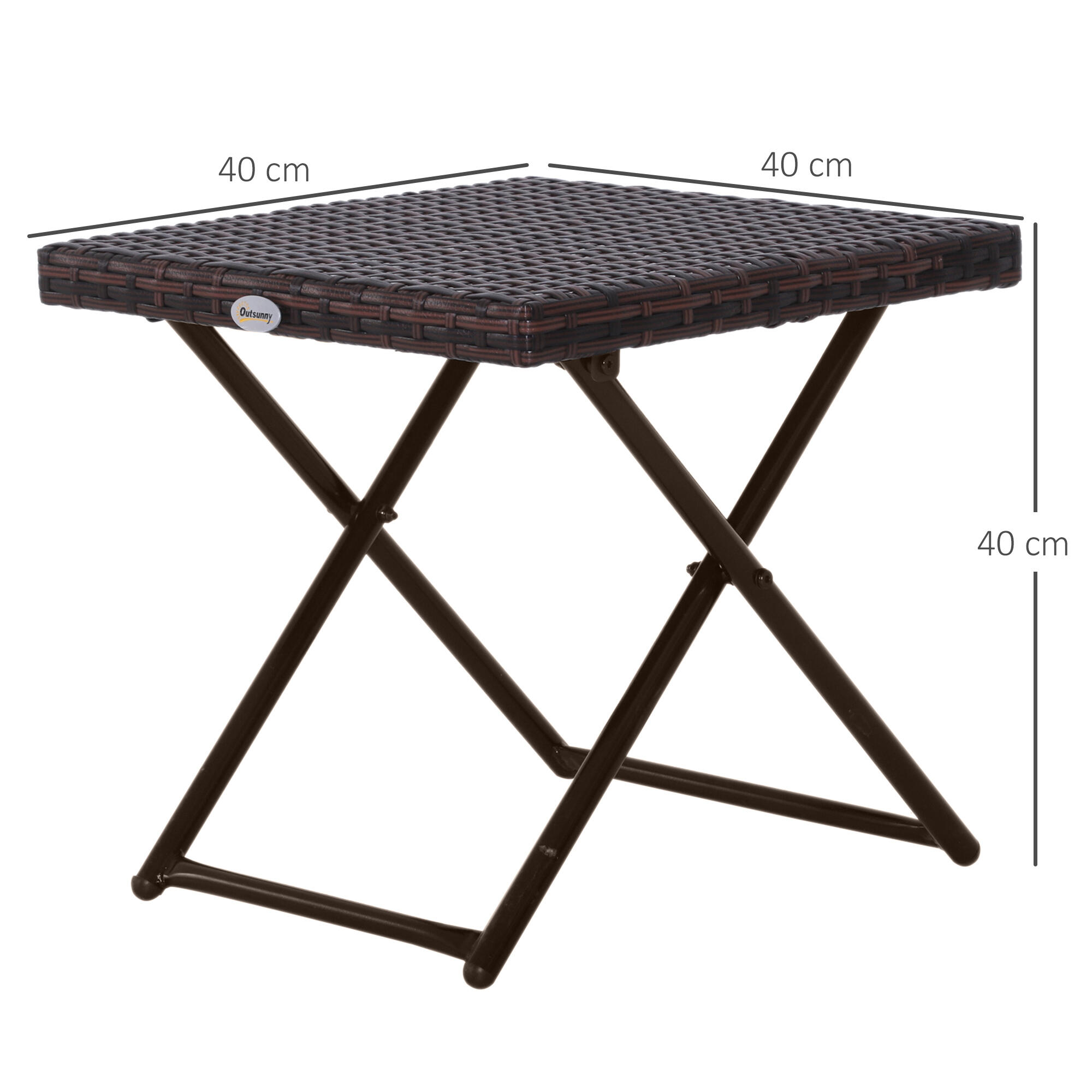 Outsunny Tavolino da Esterno Pieghevole in Rattan Sintetico e Acciaio Marrone 3/8