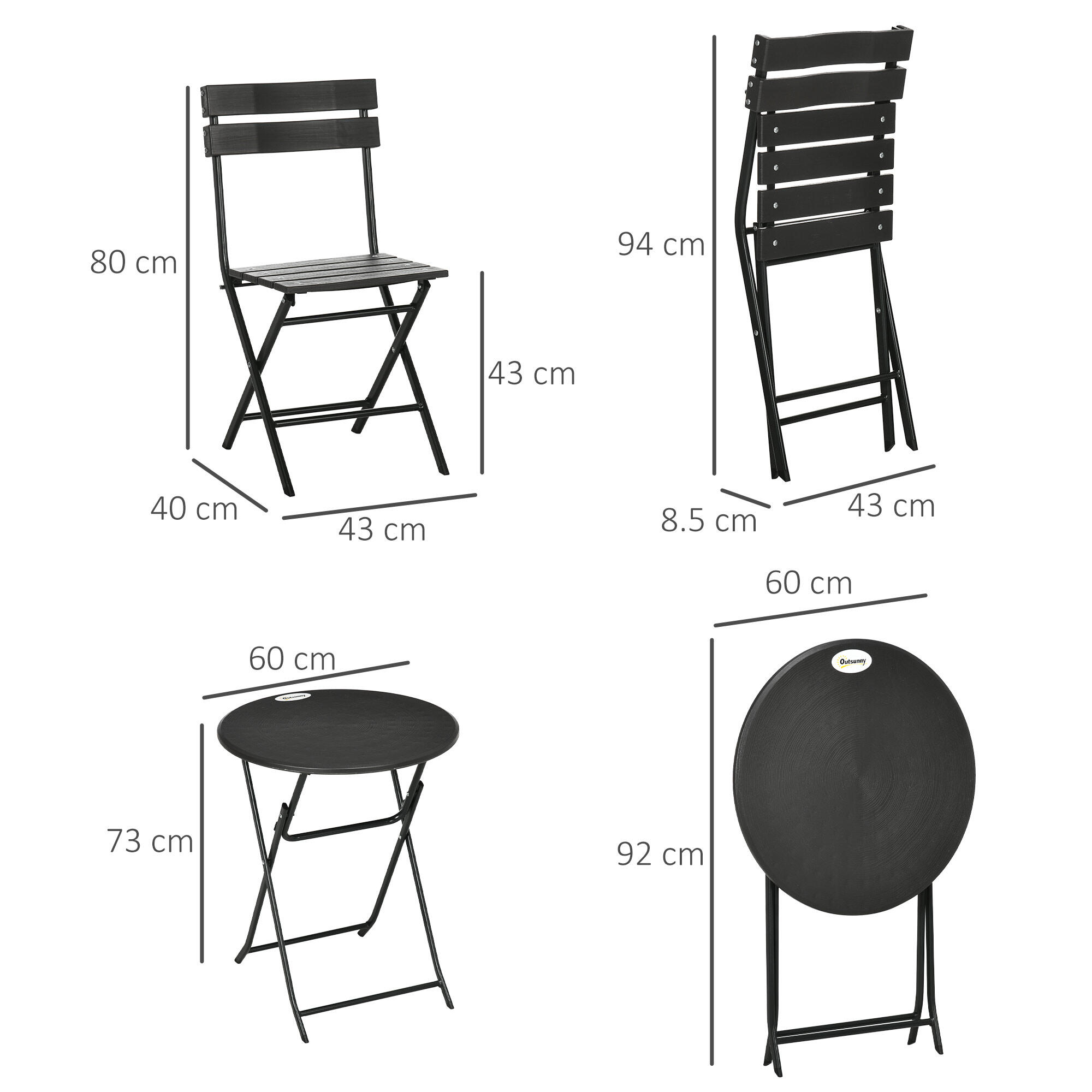 Outsunny Set da Esterno 3 Pezzi con 2 Sedie e Tavolo Pieghevoli Grigio Scuro 3/7