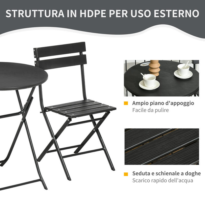 Outsunny Set de Exterior 3 Piese cu 2 Scaune Pliante Și Masă Gri Închis