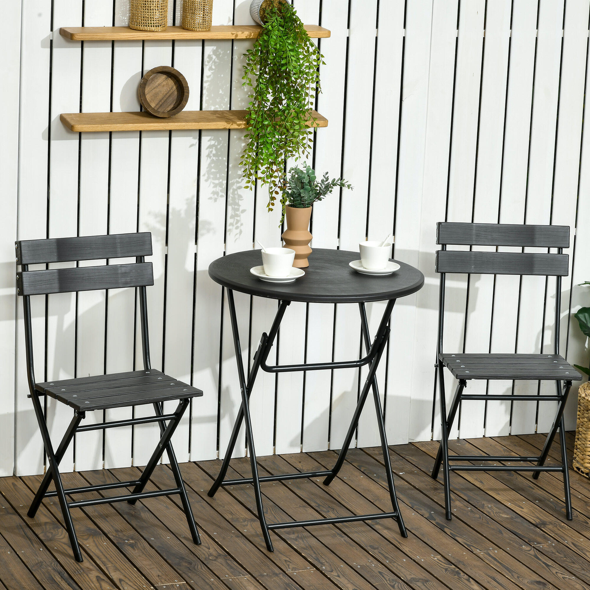 Outsunny Set da Esterno 3 Pezzi con 2 Sedie e Tavolo Pieghevoli Grigio Scuro 2/7