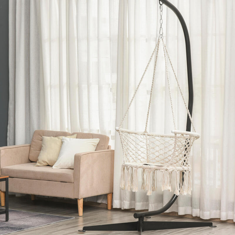Outsunny Boho Chic Hamac Scaun Suspendat pentru Interior, Exterior, Cremă