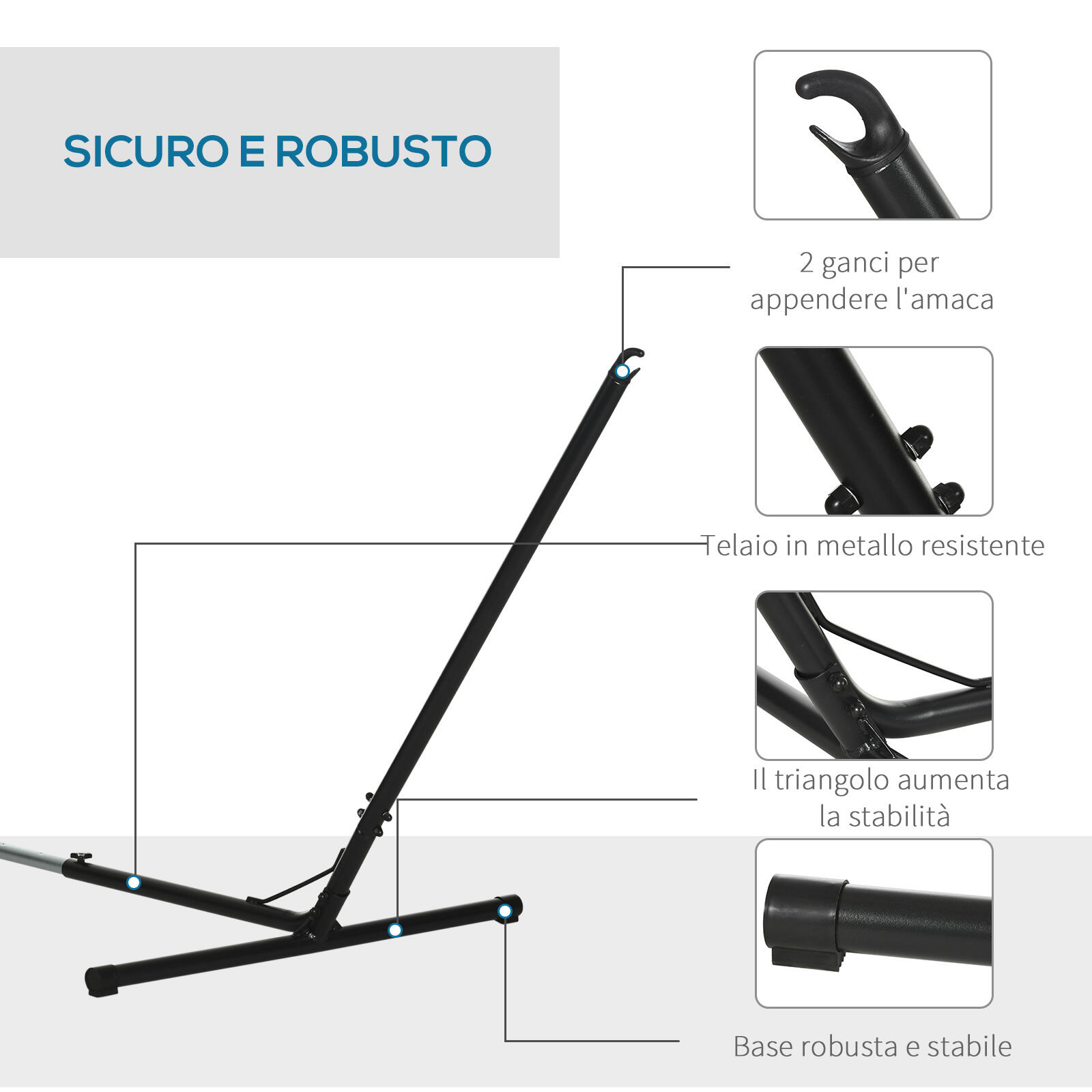 Outsunny Supporto Struttura Portante per Amaca Regolabile Capacità Max. 120Kg 4/7