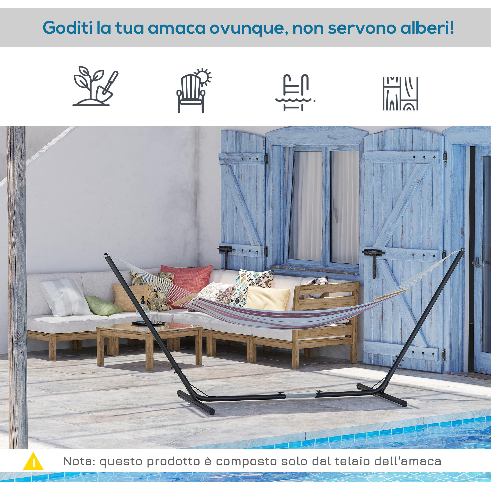 Outsunny Supporto Struttura Portante per Amaca Regolabile Capacità Max. 120Kg 6/7