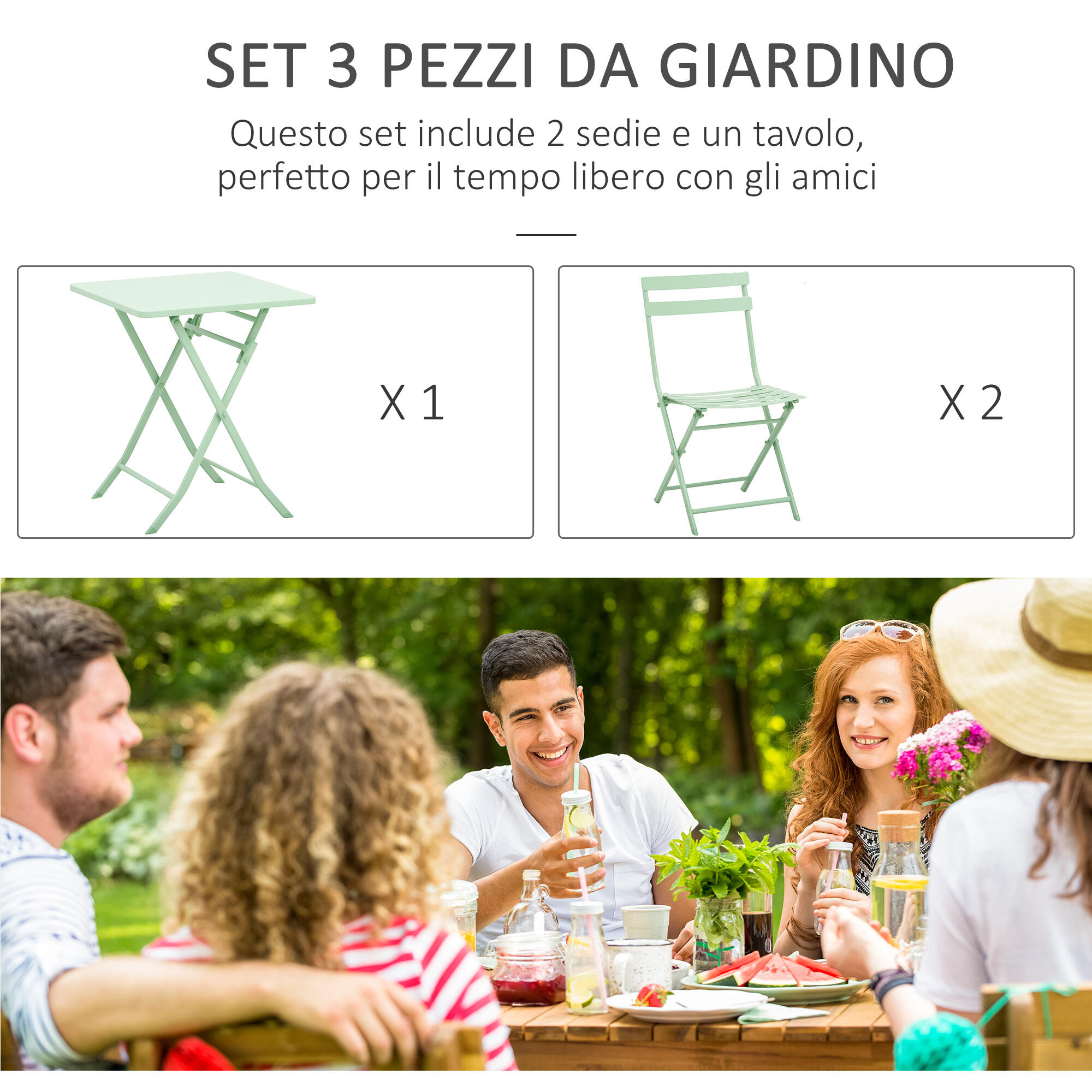 Outsunny Set de Masă Și Scaune Pliabile, din Metal, Verde 4/7