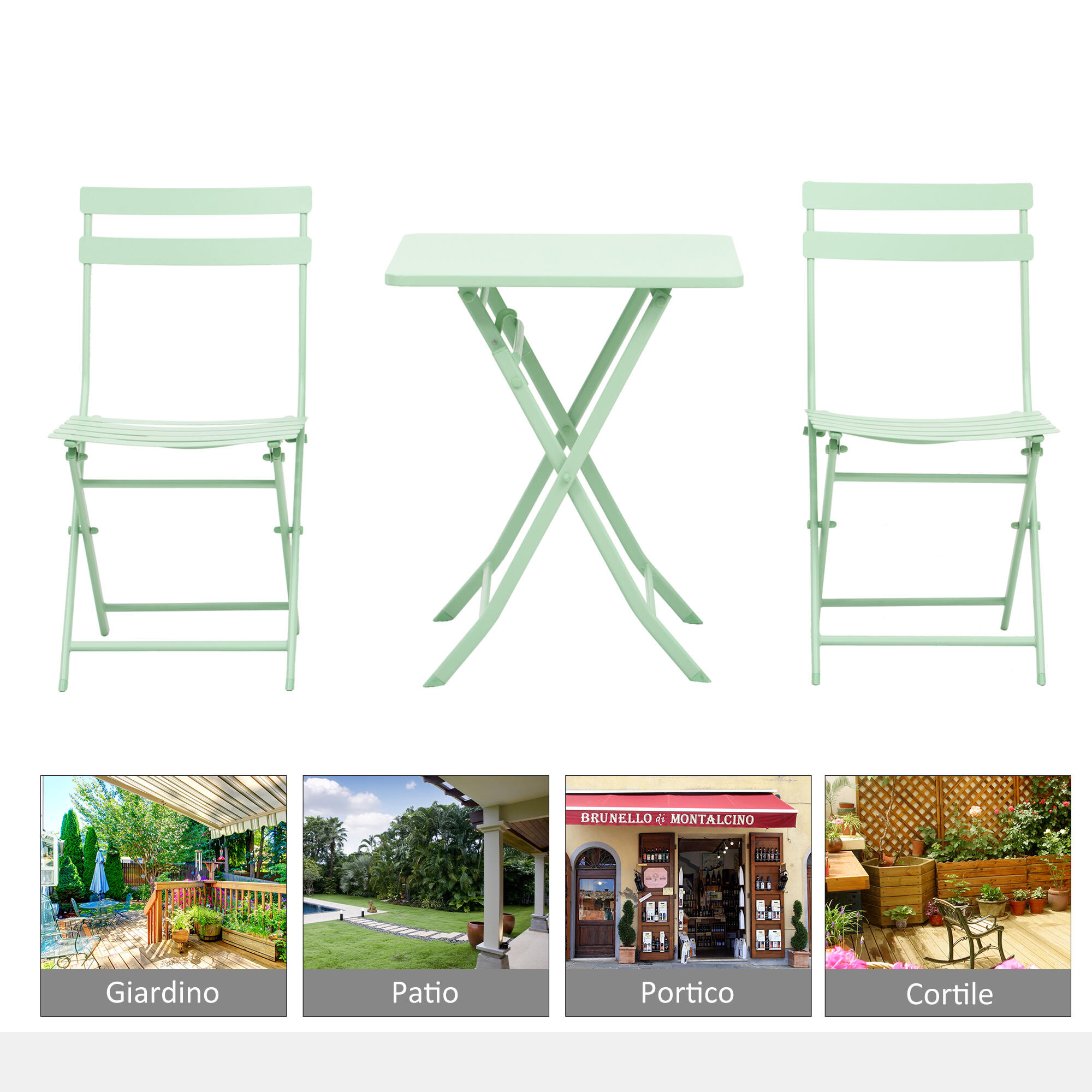Outsunny Set de Masă Și Scaune Pliabile, din Metal, Verde 7/7