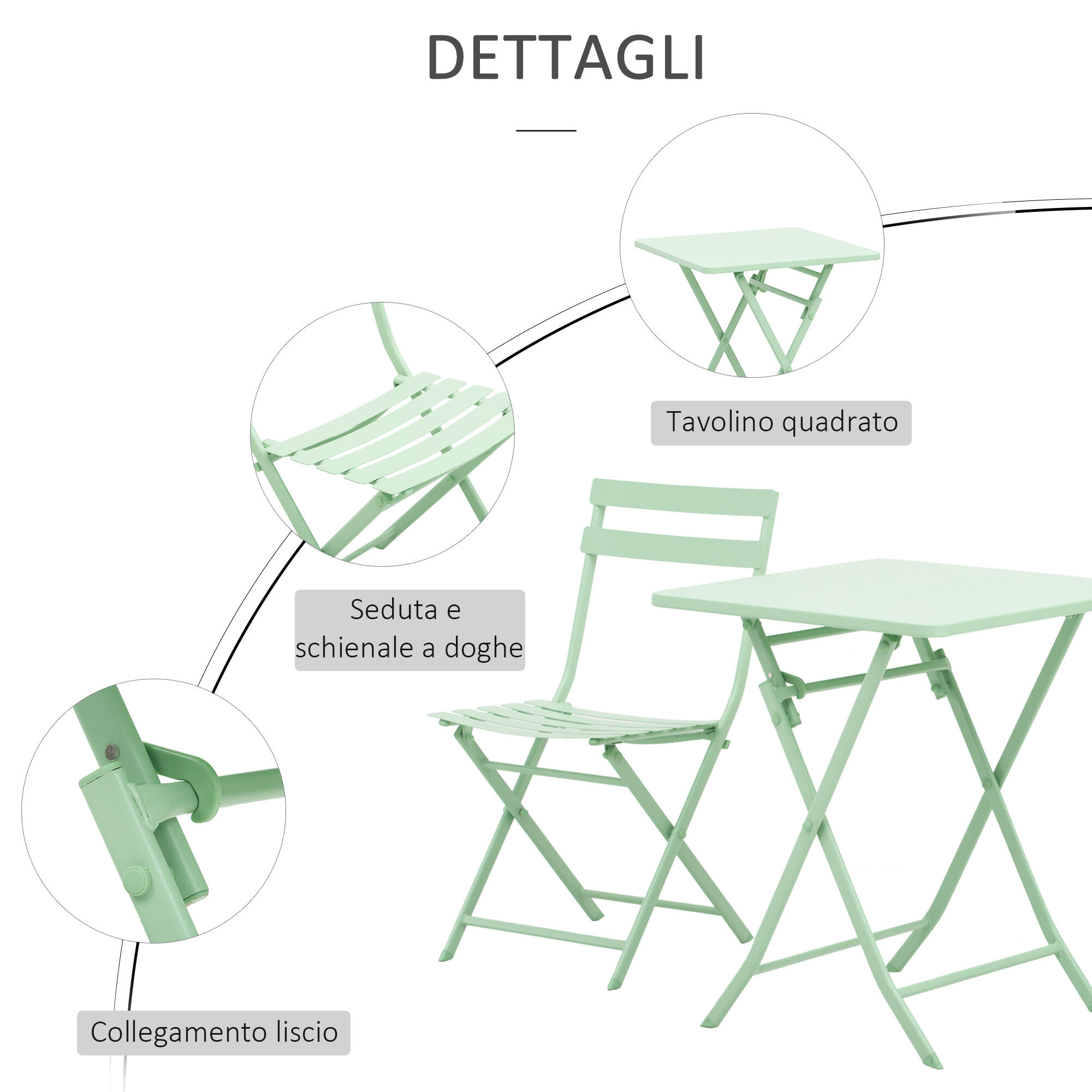Outsunny Set de Masă Și Scaune Pliabile, din Metal, Verde 6/7