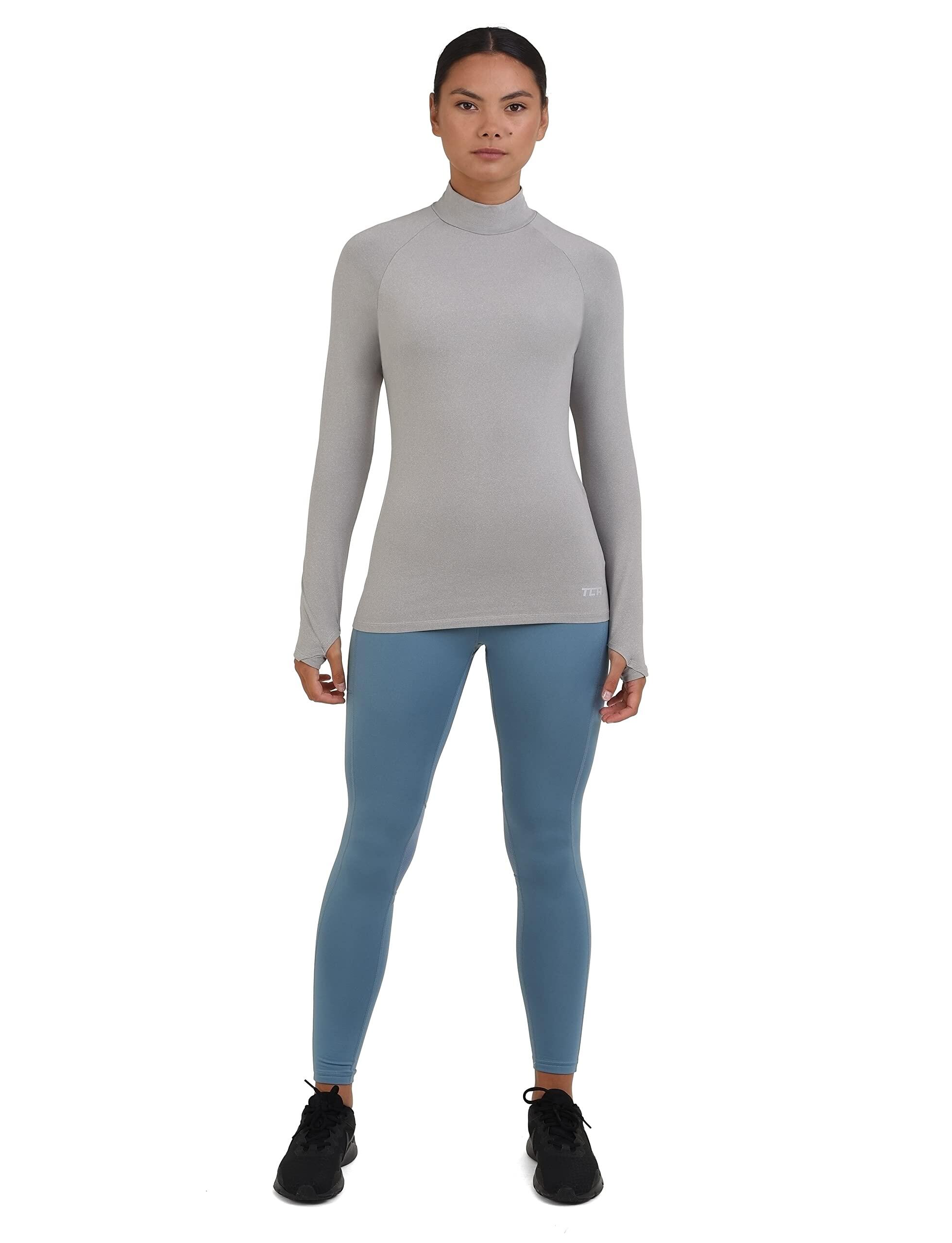 Women's Super Thermal Base Layer Top - Mock Neck - Light Grey Marl