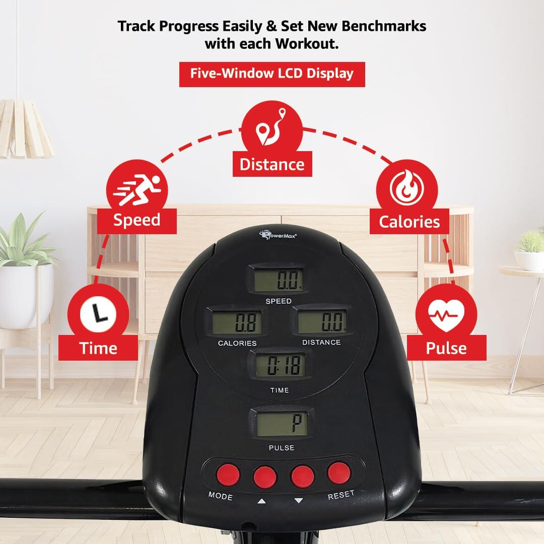 PowerMax Fitness MFT-410 Non-electric Manual Treadmill Foldable, Multifunction (Jogger, Stepper, Twister, Push up Bar), 3-Level 