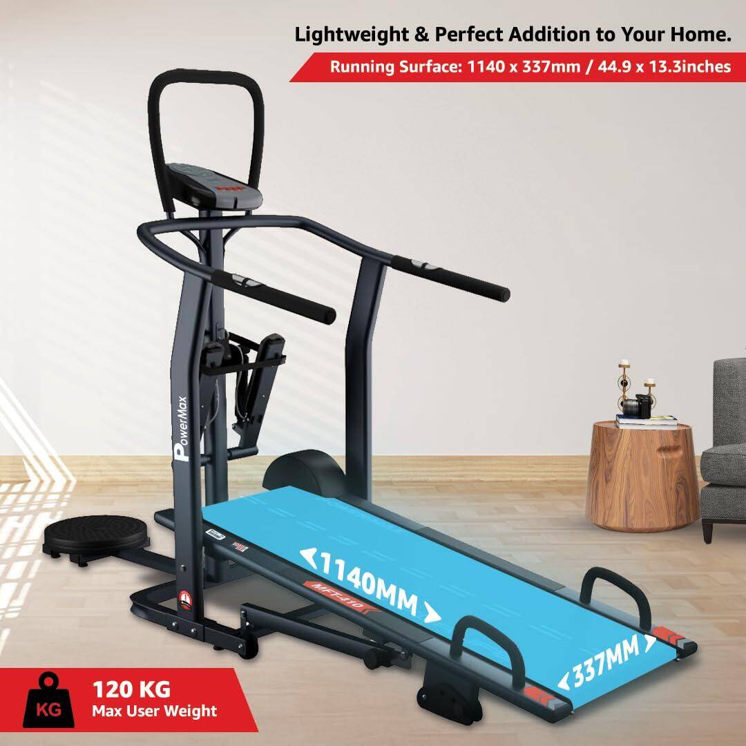 PowerMax Fitness MFT-410 Non-electric Manual Treadmill Foldable, Multifunction (Jogger, Stepper, Twister, Push up Bar), 3-Level  -  5