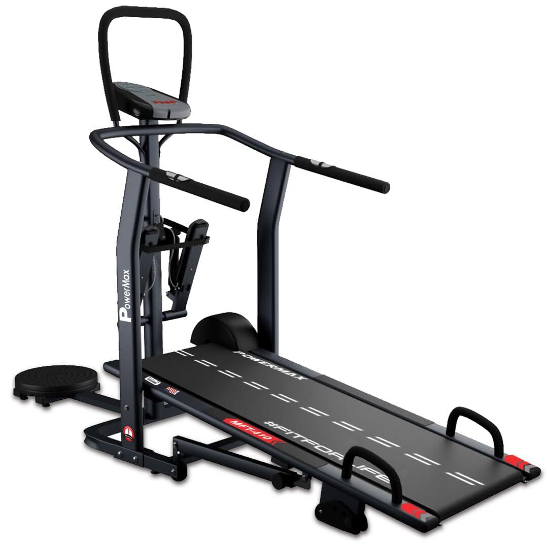 PowerMax Fitness MFT-410 Non-electric Manual Treadmill Foldable, Multifunction (Jogger, Stepper, Twister, Push up Bar), 3-Level 