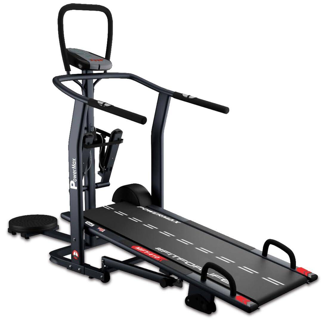 PowerMax Fitness MFT-410 Non-electric Manual Treadmill Foldable, Multifunction (Jogger, Stepper, Twister, Push up Bar), 3-Level 