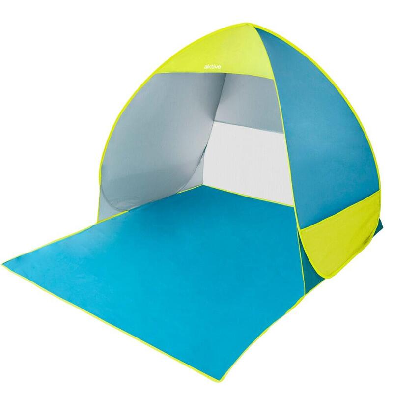 Tienda de playa pop up azul y verde aktive beach