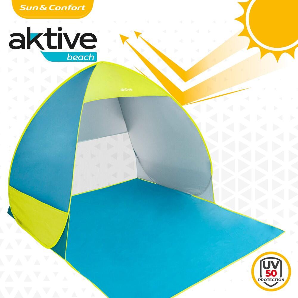 Tente de plage pop up bleue et verte Aktive Beach 3/5