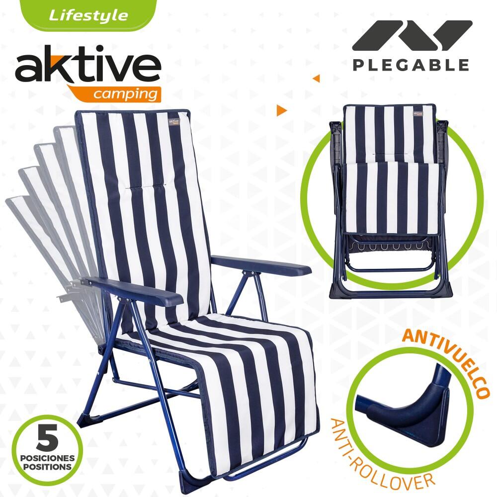 Chaise longue pliante Aktive Garden à 5 positions avec rayures nautiques 2/6