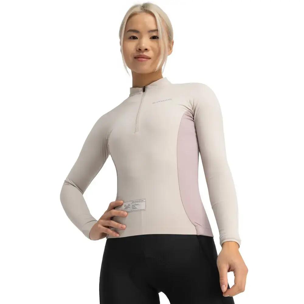 GM3 Camino Women's Gravel Cycling Jersey Beige Long Sleeve Slim Fit