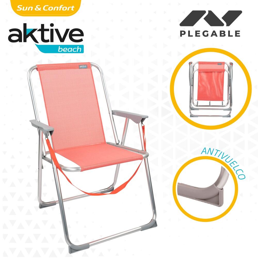 Cadeira de praia dobrável em alumínio fixa coral Aktive 3/7