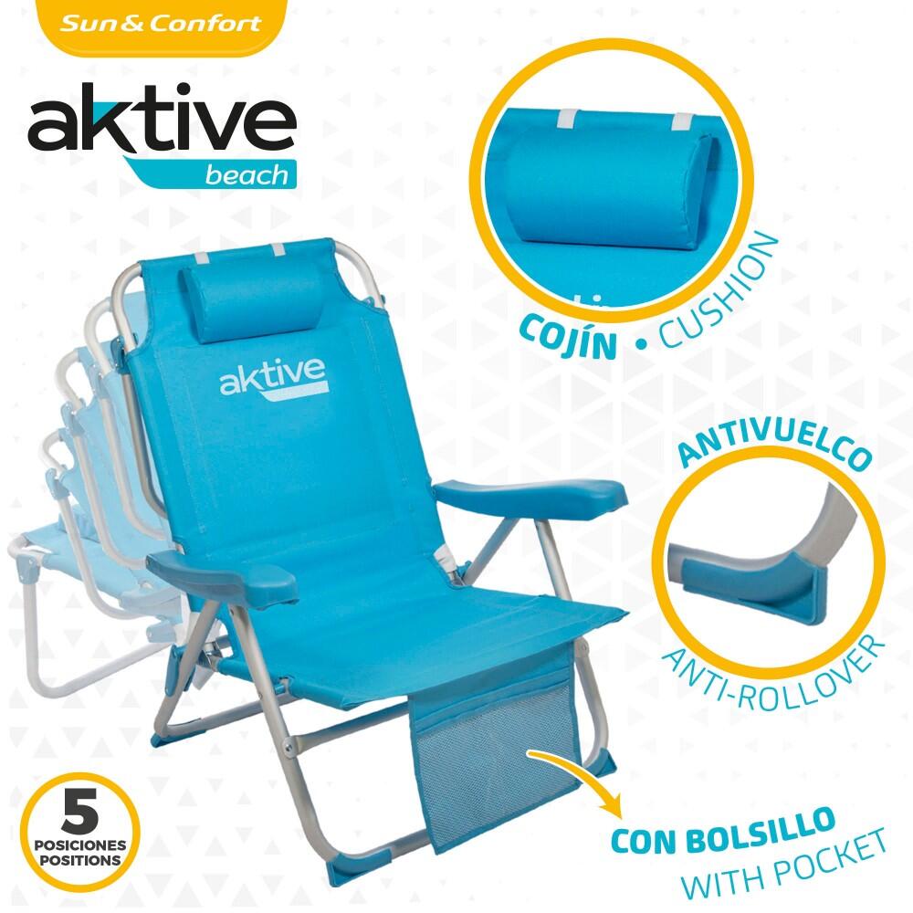 AKTIVE - Chaise Pliante Sac à Dos avec Poignée, Coussin, Sac et Poche 3/7