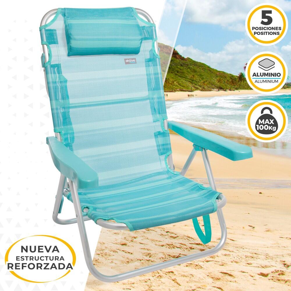AKTIVE - Chaise Pliante Basse avec Dossier Réglable et Poignée, Turquoise 2/7