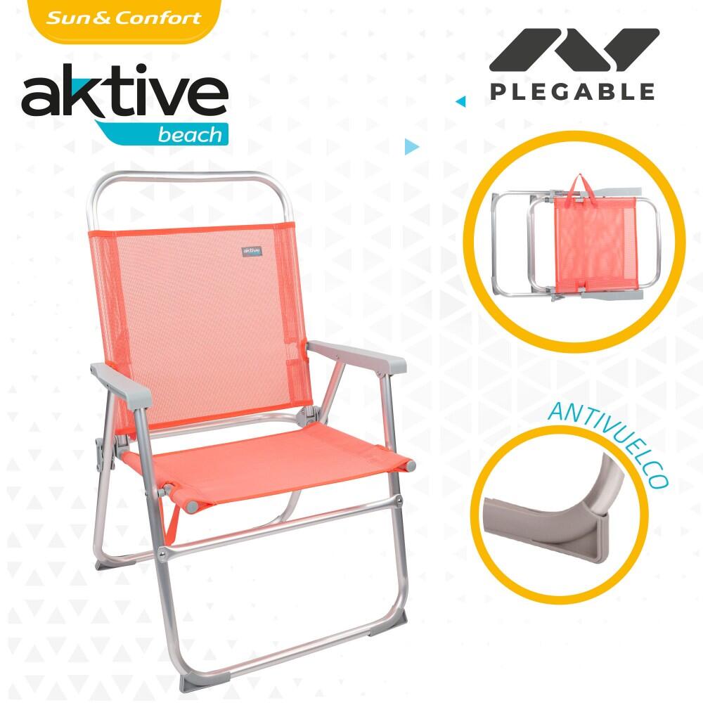 AKTIVE - Chaise Pliante Haute avec Poignée. Chaise de Plage avec Accoudoirs 3/7