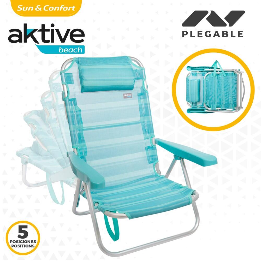 AKTIVE - Chaise Pliante Basse avec Dossier Réglable et Poignée, Turquoise 3/7