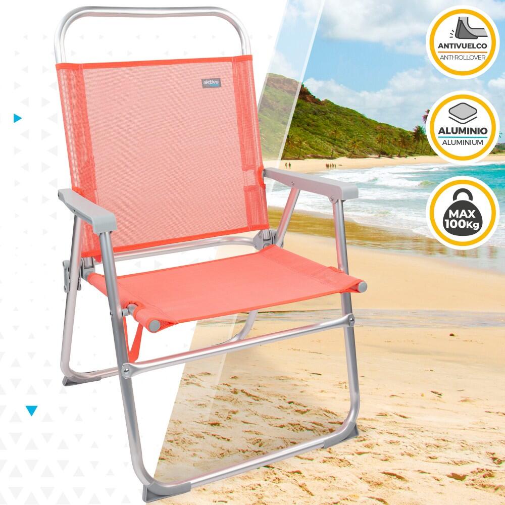 AKTIVE - Chaise Pliante Haute avec Poignée. Chaise de Plage avec Accoudoirs 2/7