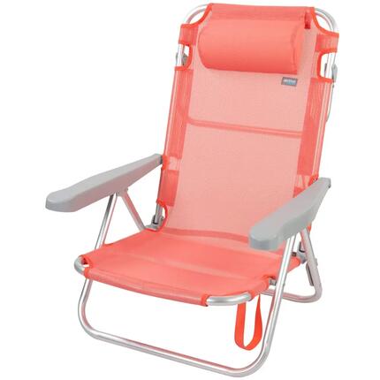 AKTIVE - Chaise Pliante Basse avec Dossier Haut Réglable et Poignée, Corail