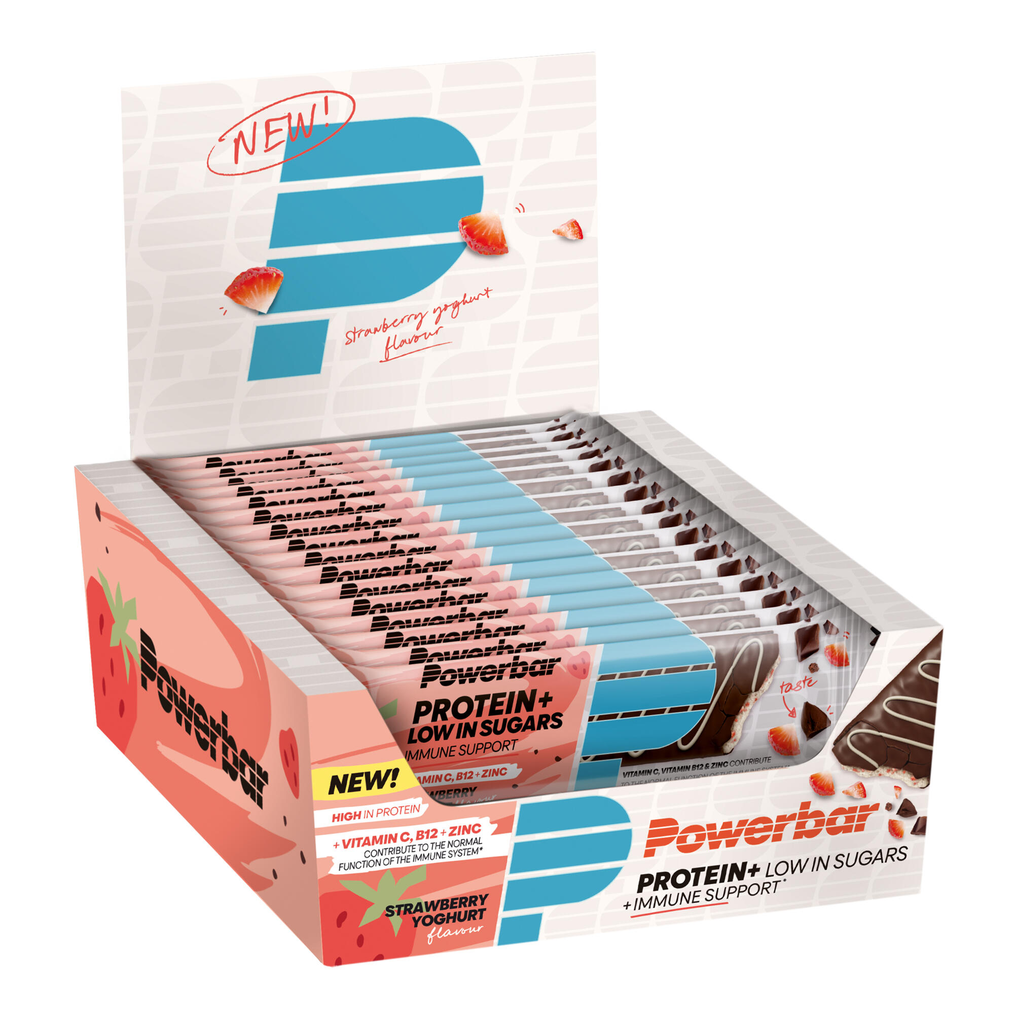 POWERBAR Powerbar Protein Plus Low Sugar + Immune Bar (16x35g) Strawberry Yoghurt