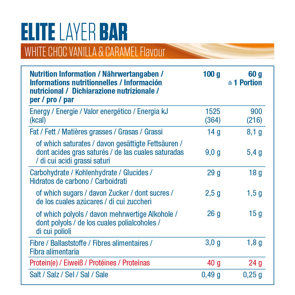 Dymatize Elite Layer Bar (18x60g) White Choc Vanilla & Caramel - Barres 4/7