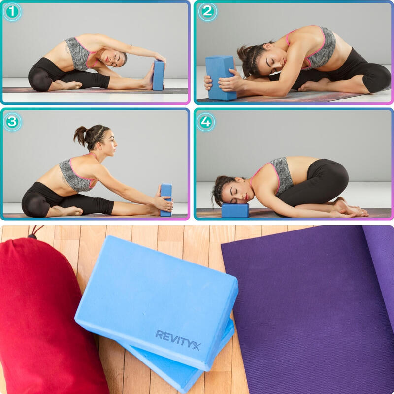 Cărămidă yoga din spumă EVA 23 x 15 x 7,5 cm, albastru, Set 2, Revity