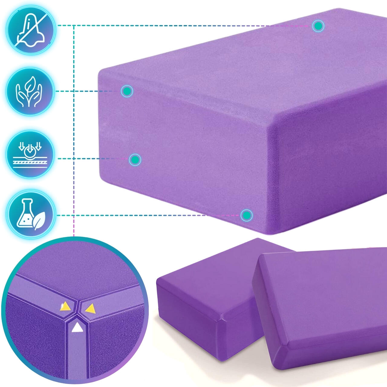Bloques yoga de EVA - juego de 2 + plan de entrenamiento en PDF, morado 5/7