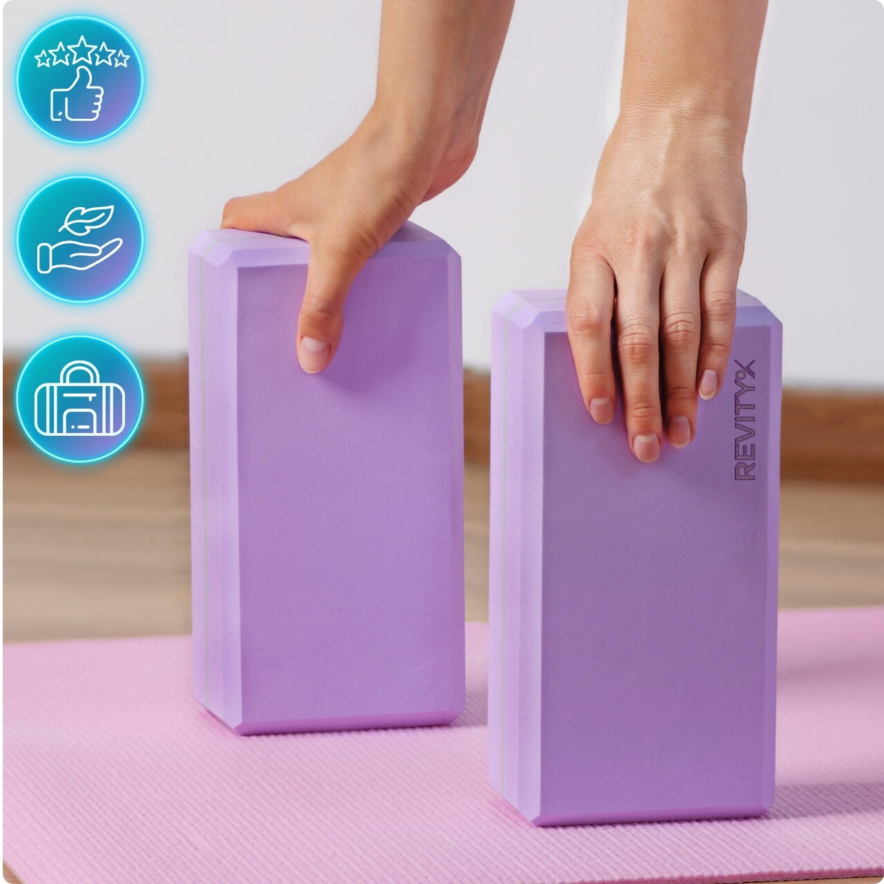 Bloques yoga de EVA - juego de 2 + plan de entrenamiento en PDF, morado 4/7