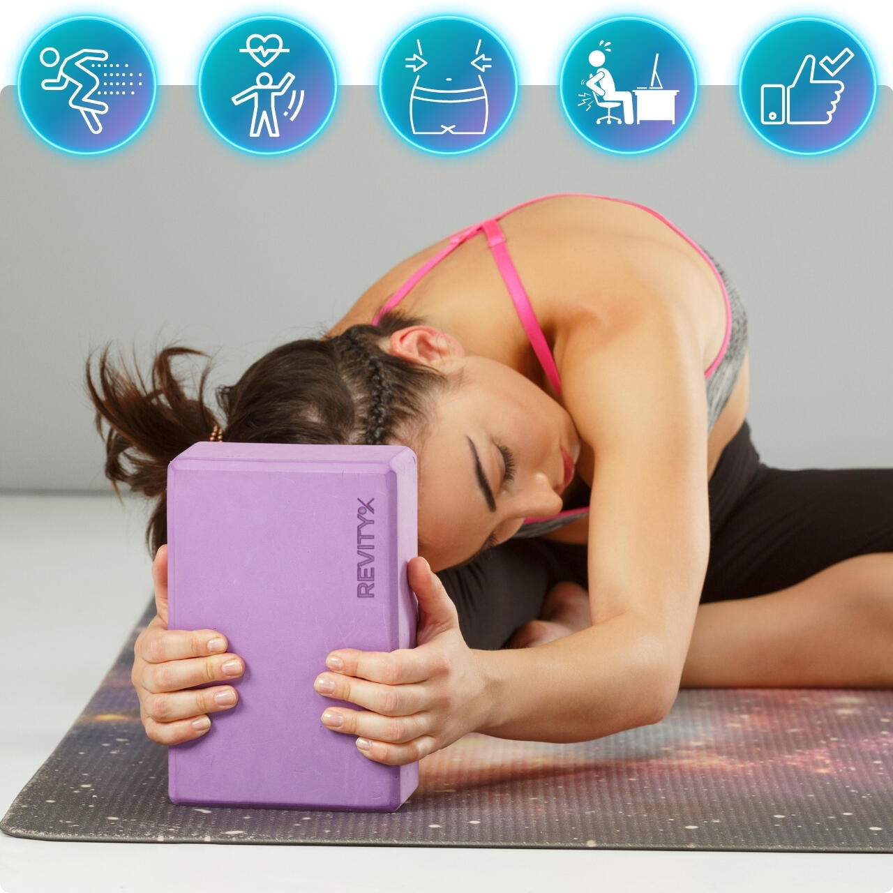 Bloque yoga de espuma EVA 23×15×7,5 cm + guía de entrenamiento en PDF, morado 3/7