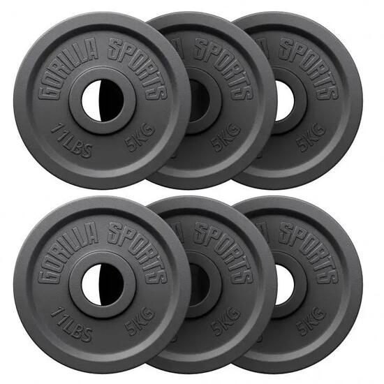 Set de 6 disques Olympiques en fonte de 5 KG | Poids compatibles avec barre olym