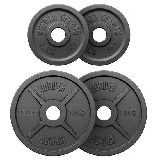 Disque olympique Gorilla Sports fonte noir, 30 kg