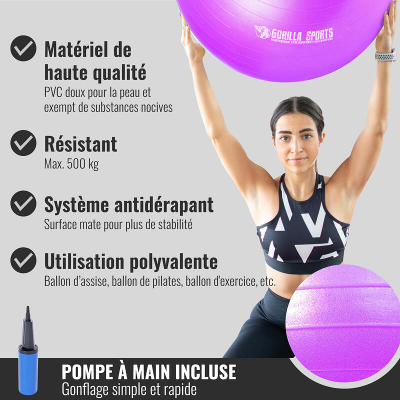 Minge de exercitii mată Lila 75 cm