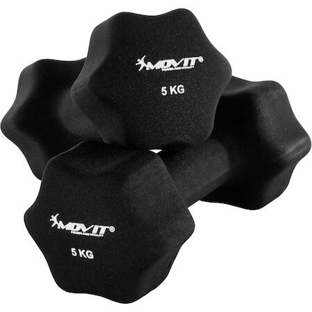 Set de 2 gantere x 5 Kg, MOVIT®, greutate 10 kg, negru