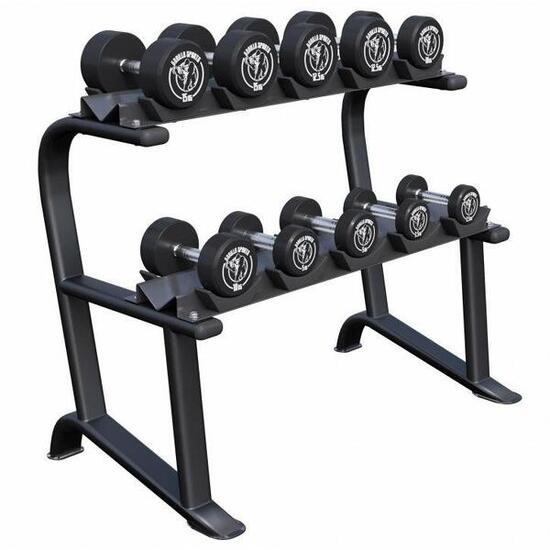 RACK + 5 PAIRES D'HALTÈRES RONDS DE 2,5KG À 15KG