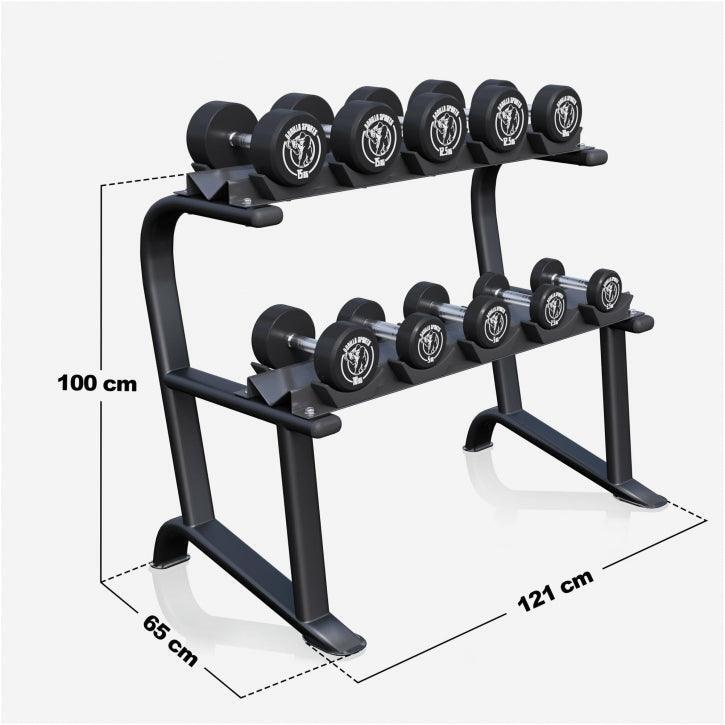 RACK + 5 PAIRES D'HALTÈRES RONDS DE 2,5KG À 15KG 6/15