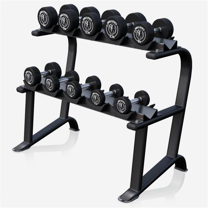 RACK PRO + 5 PAIRES D'HALTÈRES RONDS DE 2,5KG À 15KG 6/7