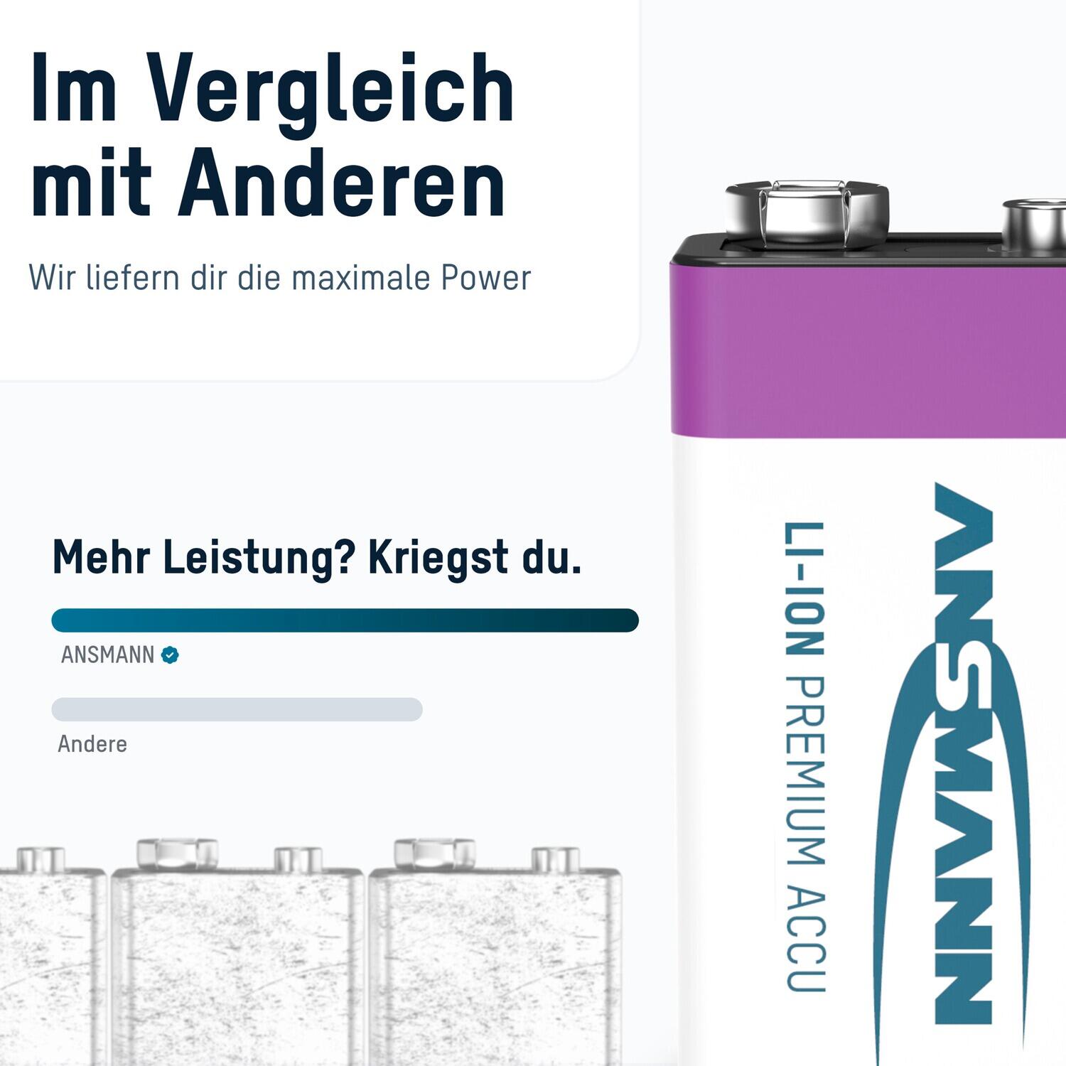 Akku 9V E-Block Typ-C Anschluss Li-Ion 340mAh, 1 Stück, wiederaufladbar 7/8