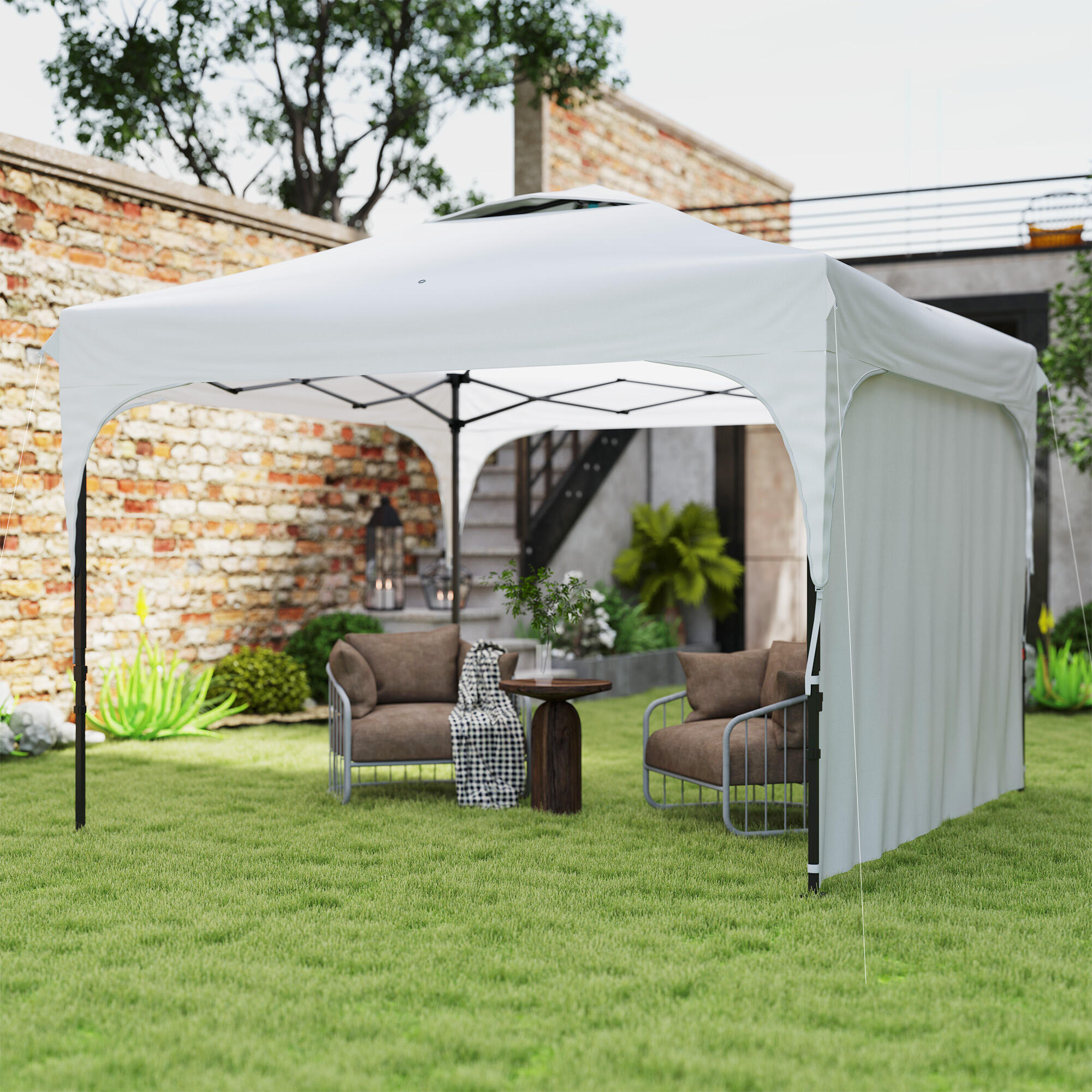 Outsunny Gazebo da Esterno 3x3 m Pieghevole e Regolabile su 3 Livelli Bianco 2/7